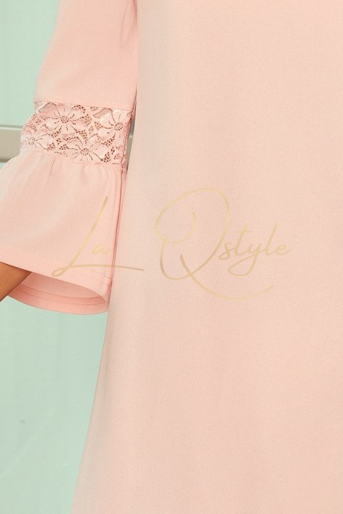 Sukienka z koronką na rękawkach PASTELOWY RÓŻ