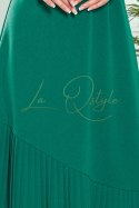 308-1 KARINE - trapezowa sukienka z asymetryczną plisą - ZIELONA