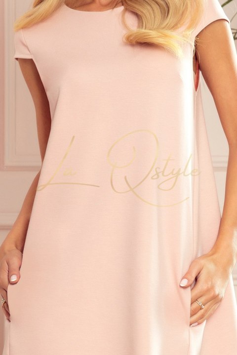 Trapezowa sukienka z kieszonkami PASTELOWY RÓŻ