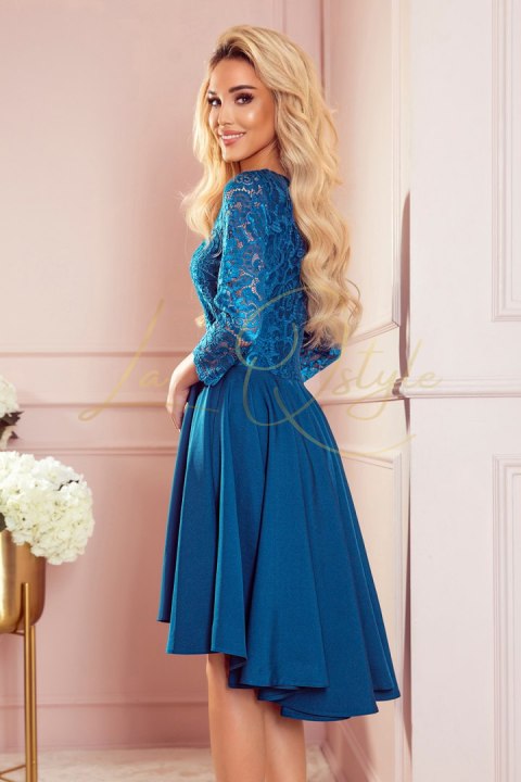 Sukienka z dłuższym tyłem z koronkowym dekoltem MORSKA