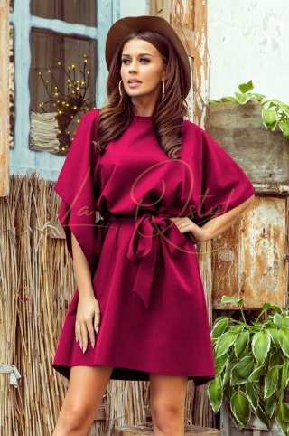 SOFIA Sukienka motyl, nietoperz z wiązaniem w pasie BORDOWA