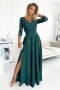 AMBER elegancka koronkowa długa suknia z dekoltem ZIELEŃ BUTELKOWA