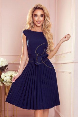 LILA plisowana sukienka z krótkim rękawkiem GRANATOWA