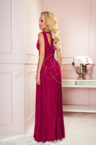 JUSTINE Długa suknia z dekoltem i wiązaniem BORDOWA
