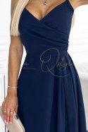 Elegancka maxi długa suknia na ramiączkach GRANATOWA