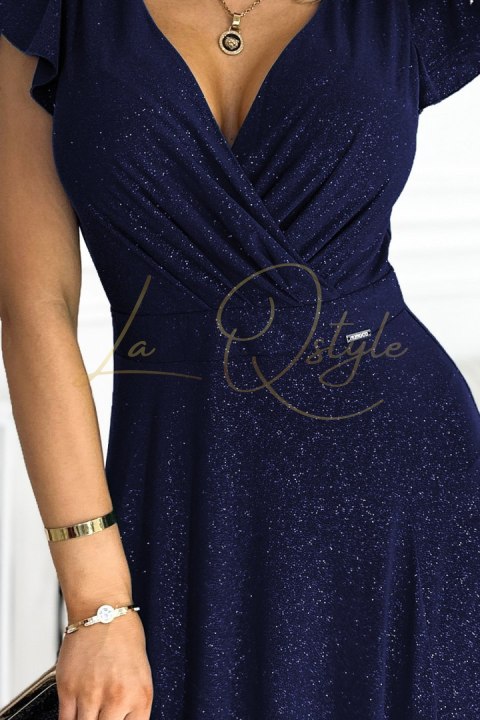 Połyskująca długa suknia z dekoltem GRANATOWA