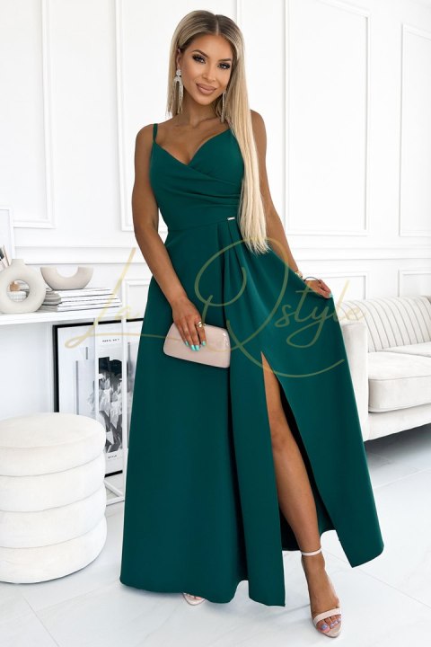 Elegancka maxi długa suknia na ramiączkach ZIELONA