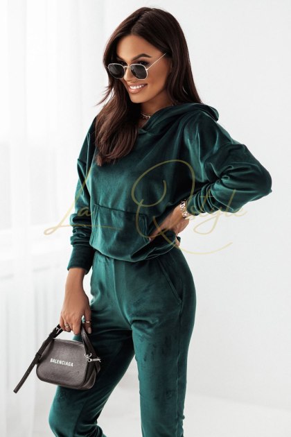 LOUIS welurowy komplet dresowy BUTELKOWA ZIELEŃ