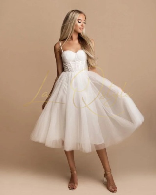 SIMONE tiulowa sukienka midi z gorsetem ECRU