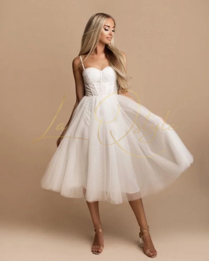 SIMONE tiulowa sukienka midi z gorsetem ECRU