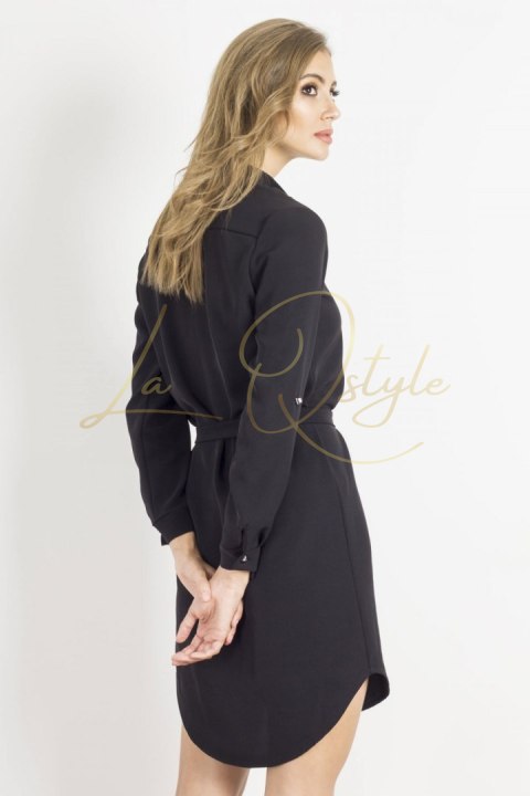 Sukienka ze stójką i asymetrycznym dołem CZARNA