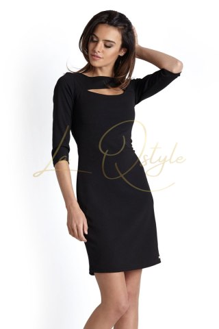ERICA krótka ołówkowa sukienka z dekoltem w łezkę CZARNA