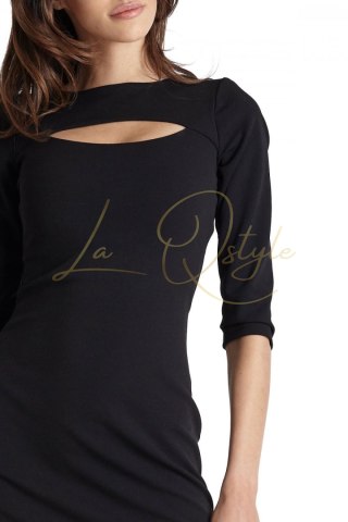 ERICA krótka ołówkowa sukienka z dekoltem w łezkę CZARNA