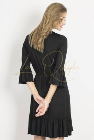 SHIRA sukienka z falbanami i rękawem 3/4 CZARNA