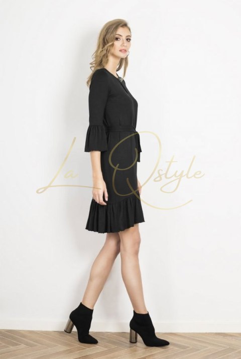 Sukienka z falbanami i rękawem 3/4 CZARNA