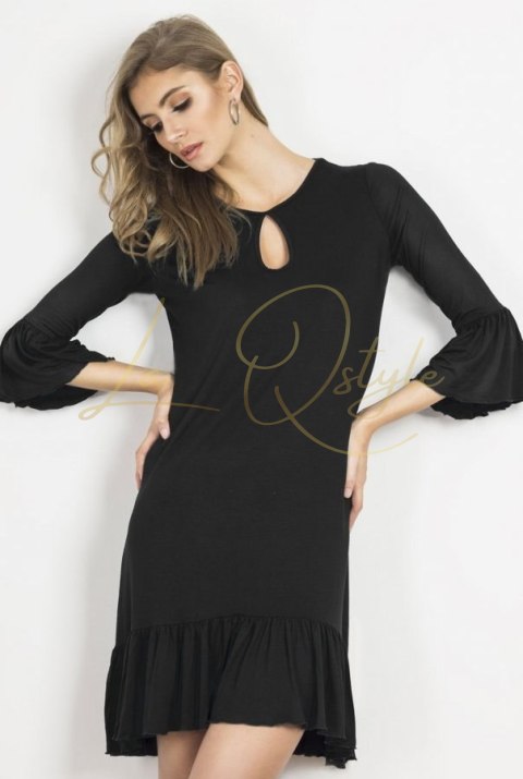 Sukienka z falbanami i rękawem 3/4 CZARNA