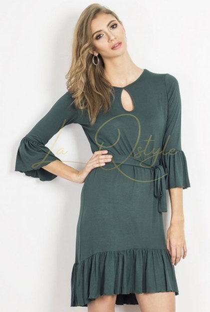 SHIRA sukienka z falbanami i rękawem 3/4 ZIELONA
