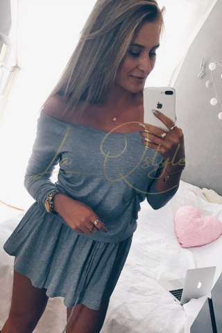 AGNES sportowa mini sukienka z falbaną SZARA