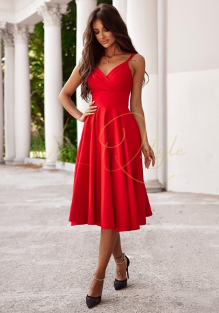 TIFANI sukienka midi z kopertowym dekoltem 7/8 CZERWONA