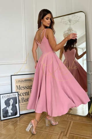 ROZALIA sukienka midi na ramiączkach BRUDNY RÓŻ