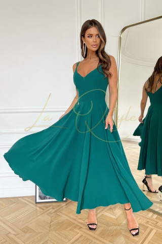 ROZALIA sukienka midi na ramiączkach BUTELKOWA ZIELEŃ