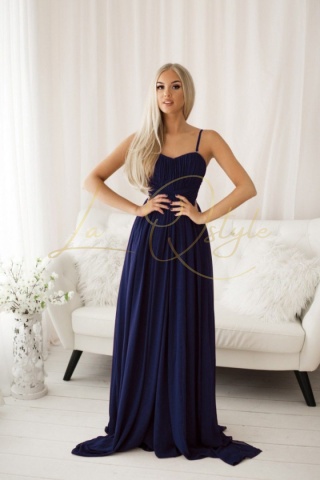 SENAT długa zwiewna sukienka z odpinanymi ramiączkami GRANATOWA