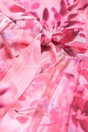 Sukienka szyfonowa w kwiaty ze stójką RÓŻOWA
