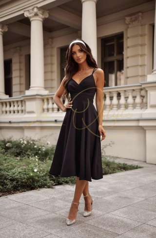 TIFANI sukienka midi z kopertowym dekoltem 7/8 CZARNA