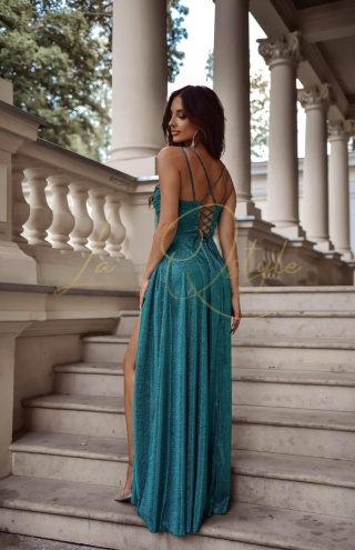 VALERIA sukienka brokatowa z wiązaniem na plecach ZIELONA