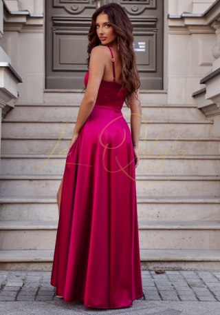 ALEXIA satynowa sukienka z marszczeniem BORDOWA