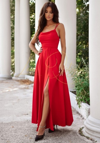 VALERIA sukienka gładka z wiązaniem na plecach CZERWONA