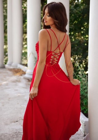 VALERIA sukienka gładka z wiązaniem na plecach CZERWONA