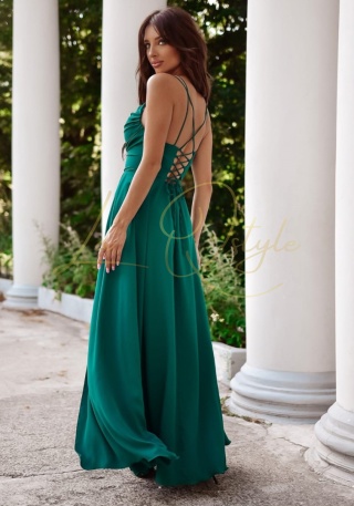 VALERIA sukienka gładka z wiązaniem na plecach BUTELKOWA ZIELEŃ