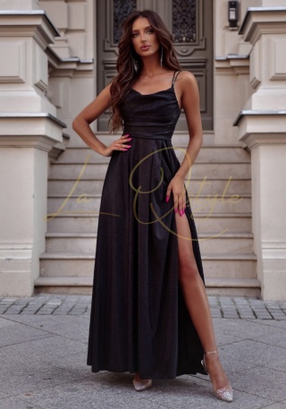 VALERIA sukienka brokatowa z wiązaniem na plecach CZARNA