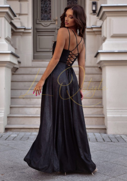 Sukienka brokatowa z wiązaniem na plecach CZARNA