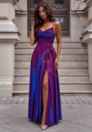 VALERIA sukienka brokatowa z wiązaniem na plecach MULTI FIOLET-GRANATOWA