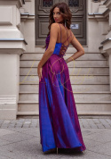 Sukienka brokatowa z wiązaniem na plecach MULTI FIOLET-GRANATOWA