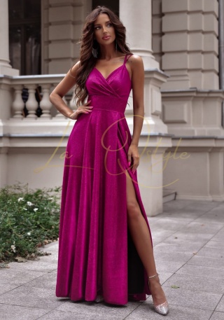 TIFANI długa brokatowa sukienka z rozcięciem AMARANT