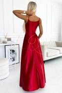 Elegancka maxi długa satynowa suknia na ramiączkach CZERWONA