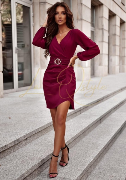 MIRA krótka szyfonowa sukienka z luźnymi rękawami BORDOWA