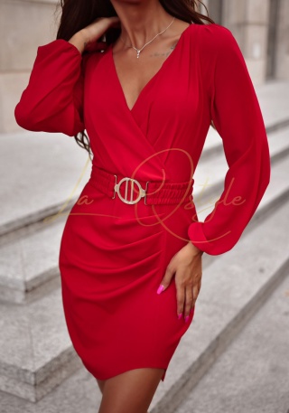 MIRA krótka szyfonowa sukienka z luźnymi rękawami CZERWONA