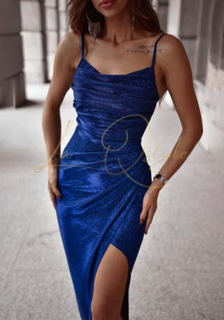 CIRI brokatowa sukienka dopasowana GRANATOWA