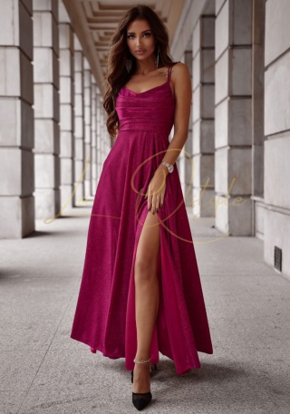 VALERIA sukienka brokatowa z wiązaniem na plecach AMARANT