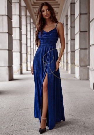 VALERIA sukienka brokatowa z wiązaniem na plecach GRANATOWA