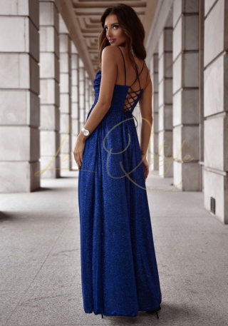 VALERIA sukienka brokatowa z wiązaniem na plecach GRANATOWA