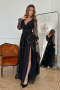 MARGARET długa tiulowa sukienka z długim rękawem i paskiem CZARNA