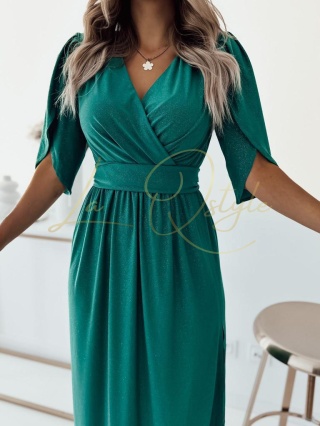 BETTY maxi sukienka brokatowa z rękawem ZIELONA