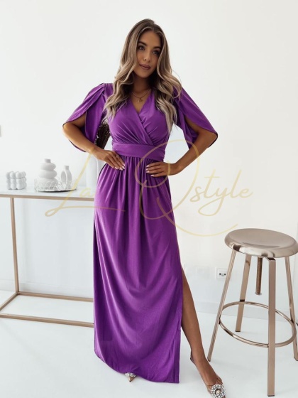 BETTY maxi sukienka brokatowa z rękawem BISKUPI