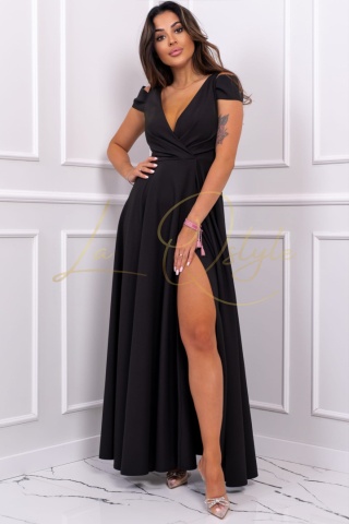 GALA gładka sukienka z rozcięciem CZARNA