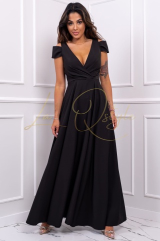 GALA gładka sukienka z rozcięciem CZARNA